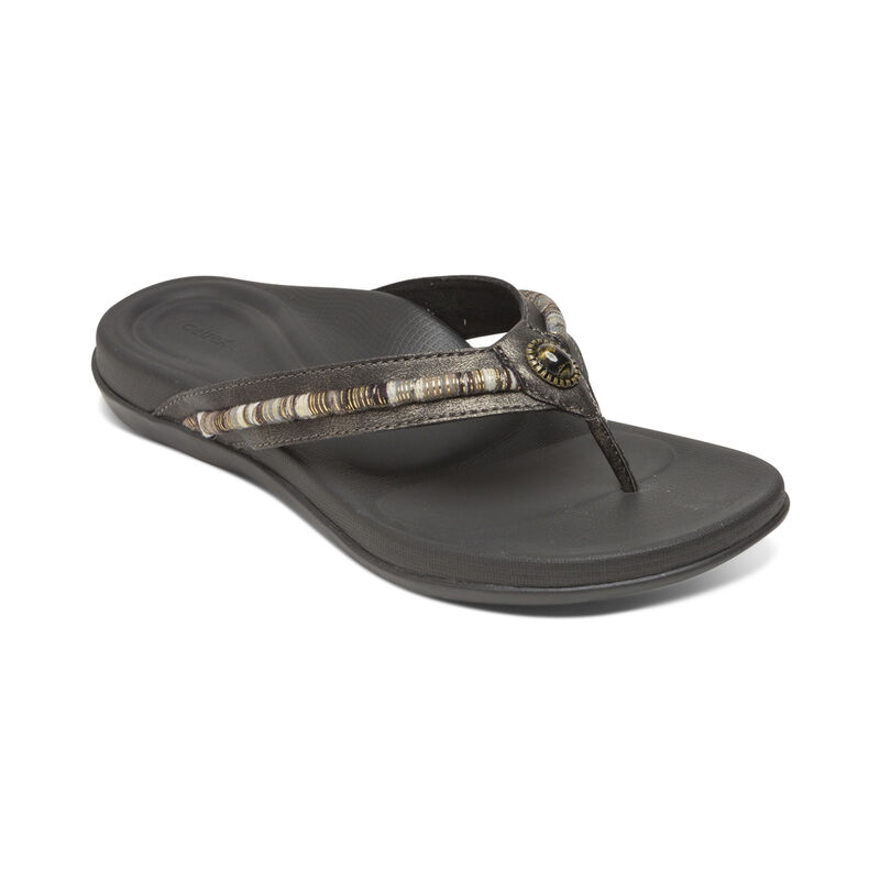 Aetrex Womens Hazel Embellished Thong Sandals Pewter - YYFWGxqsn